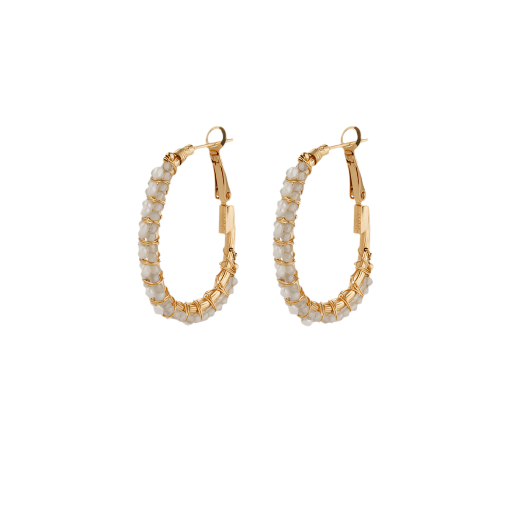 Gas Bijoux Hoop Earrings Lyre Large Labradorite and pearls