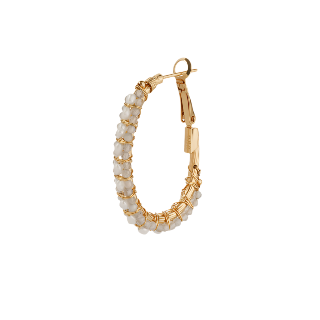 Gas Bijoux Hoop Earrings Lyre Large Labradorite and pearls