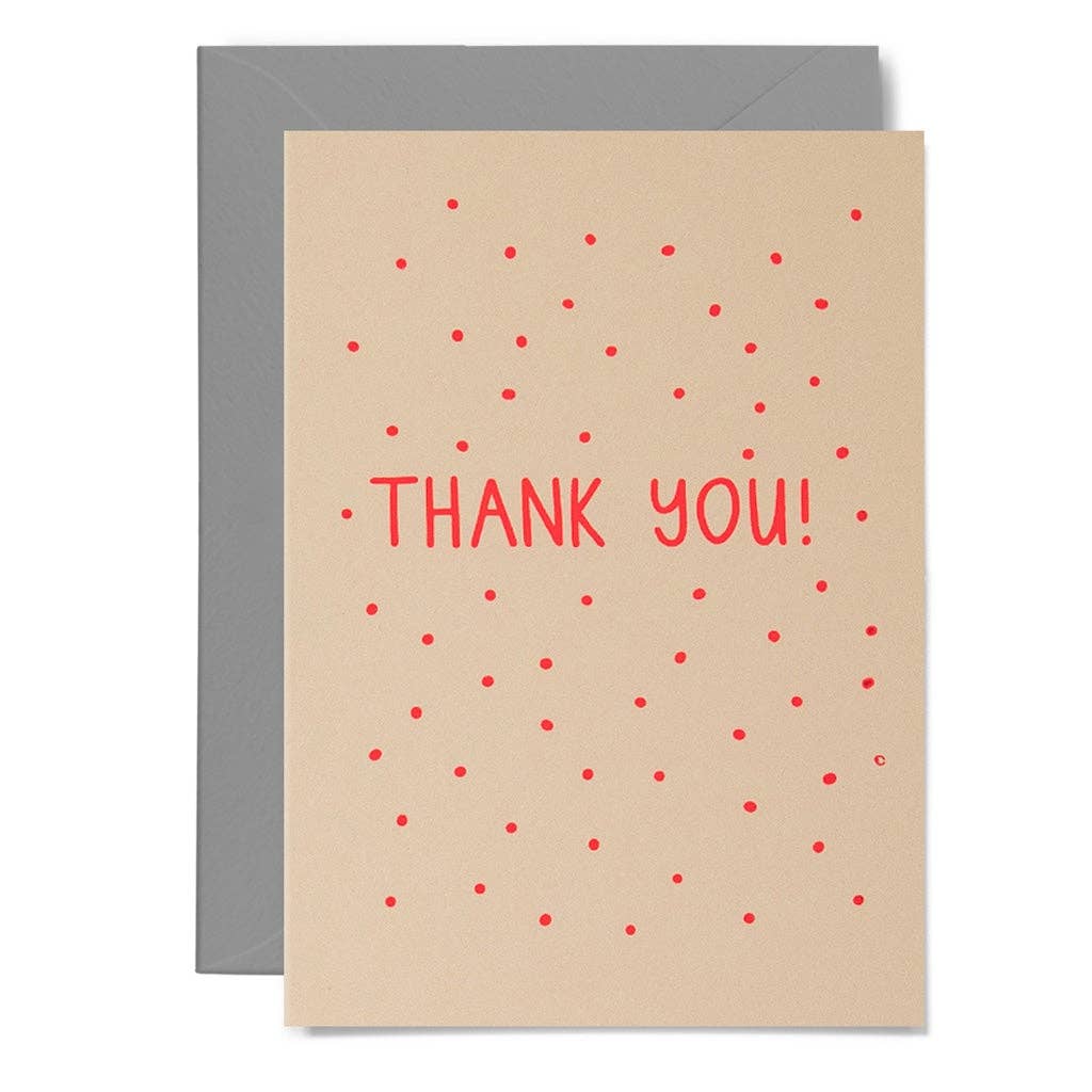 CONFETTI THANK YOU Neon coral on blush card