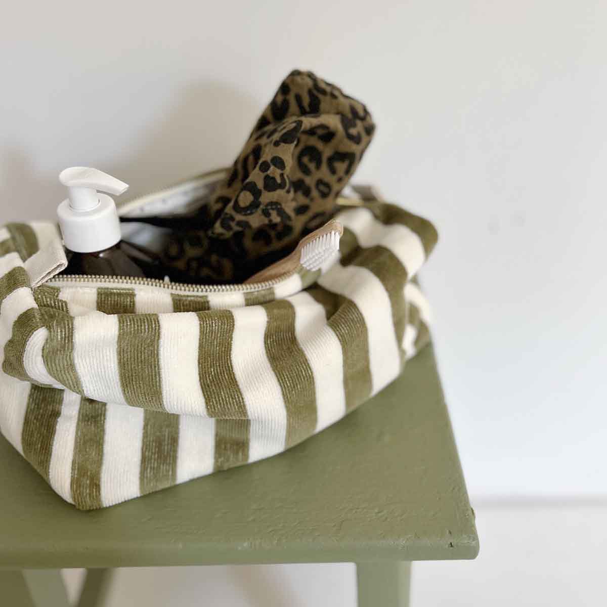 Toiletry Bag Terry Khaki Stripes
