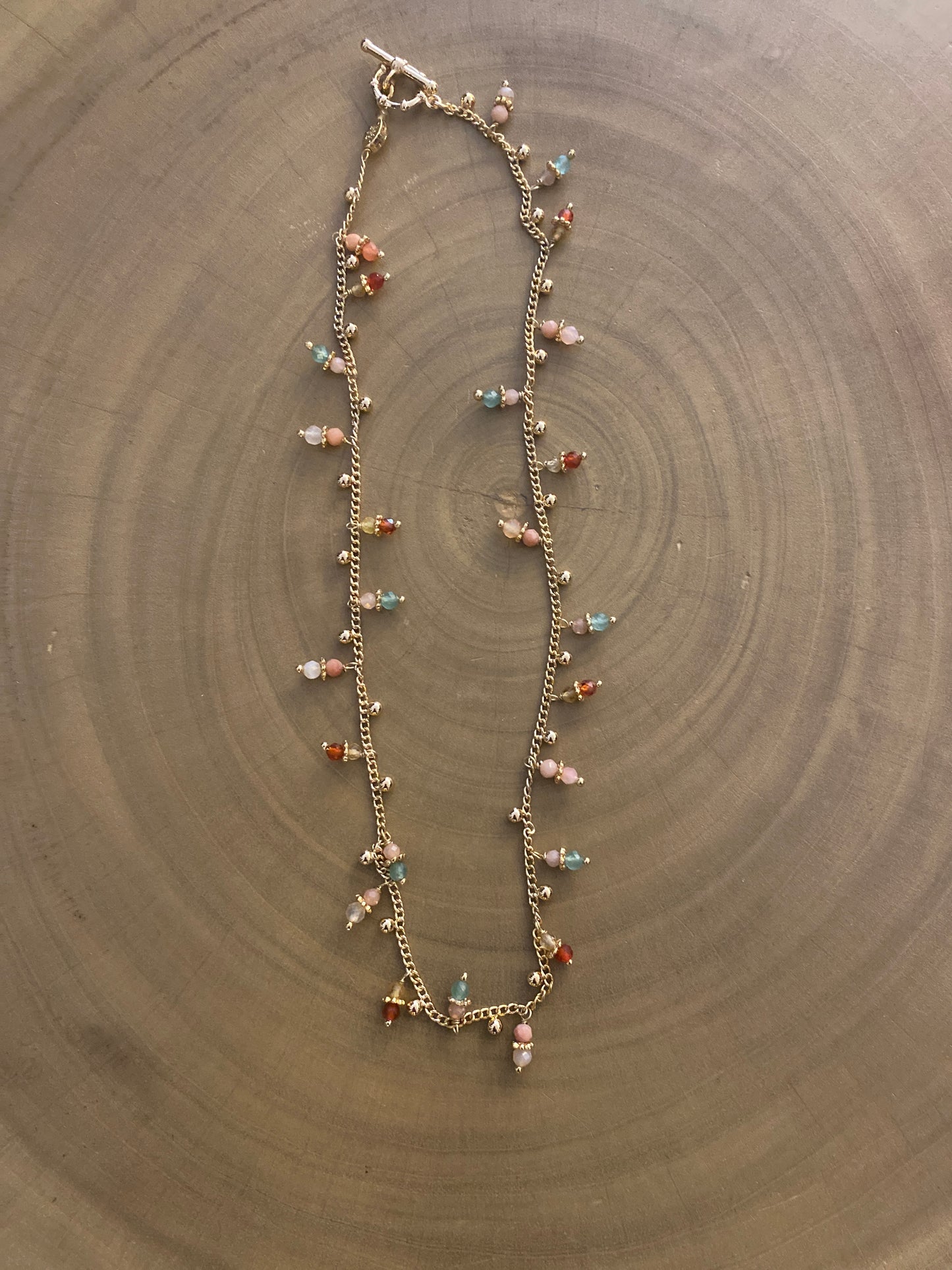 Gas Bijoux Necklace Tangerine Green and Pink Quartz
