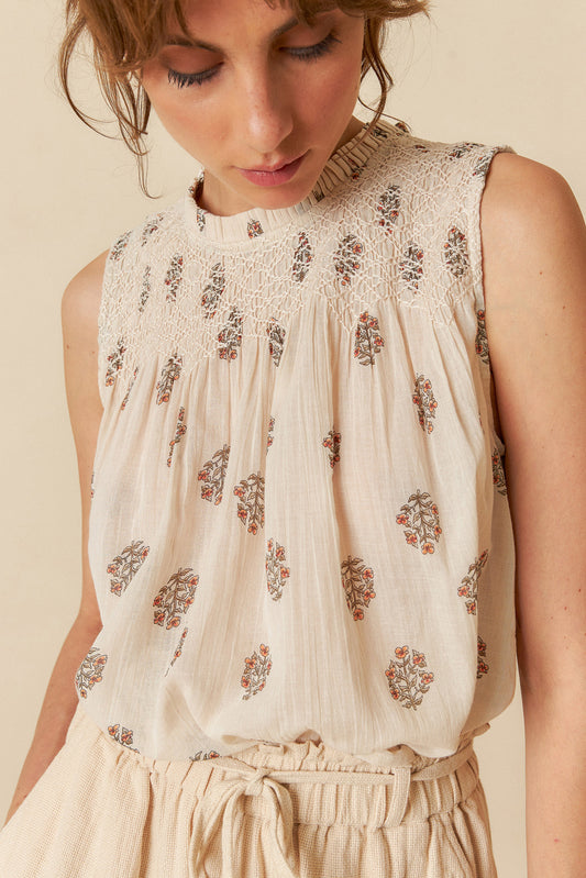 Indi and Cold Sleeveless Organic Cotton Shirt Floral Powder