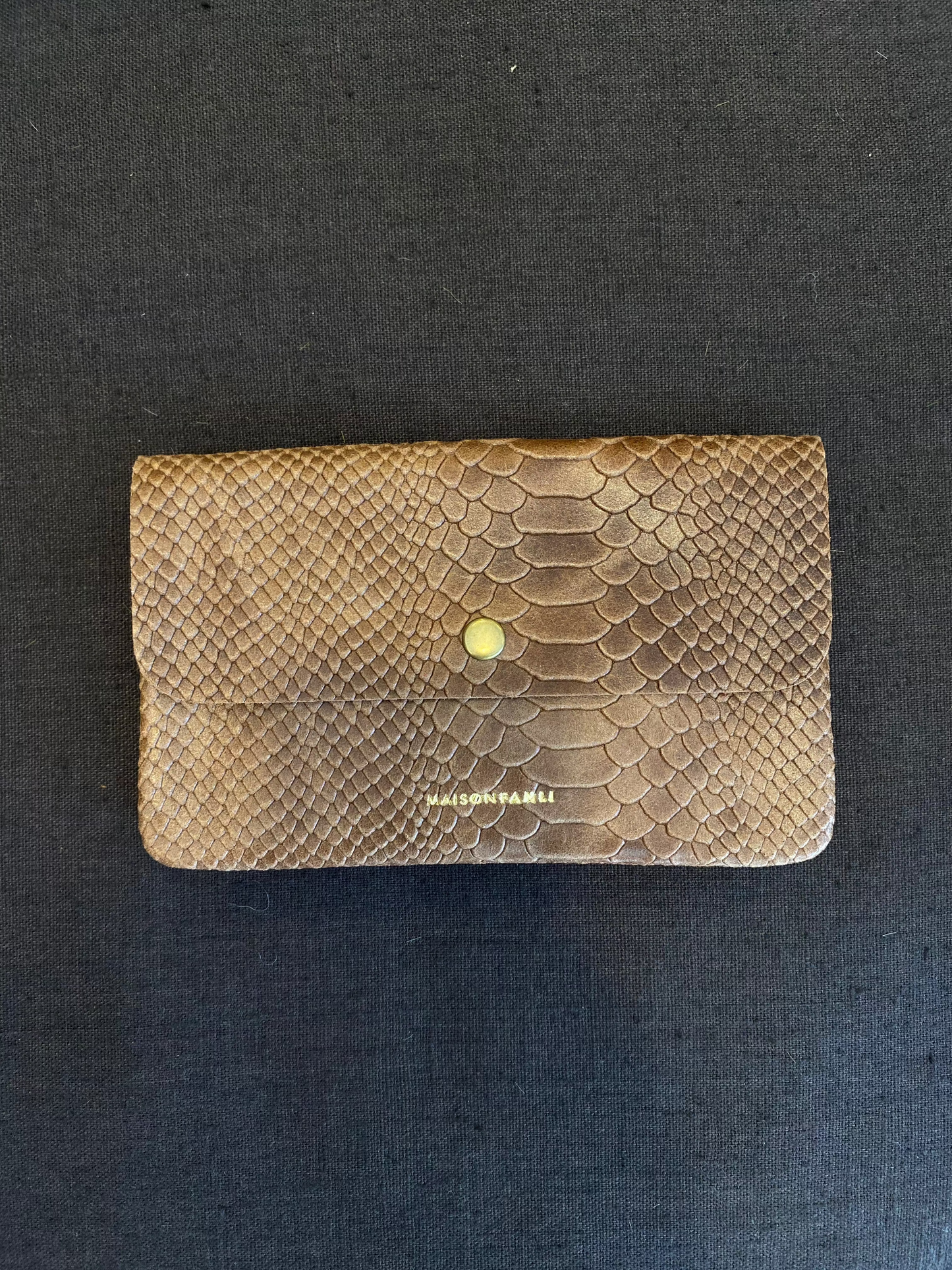 MAISON FANLI Python Flat Pochette Camel
