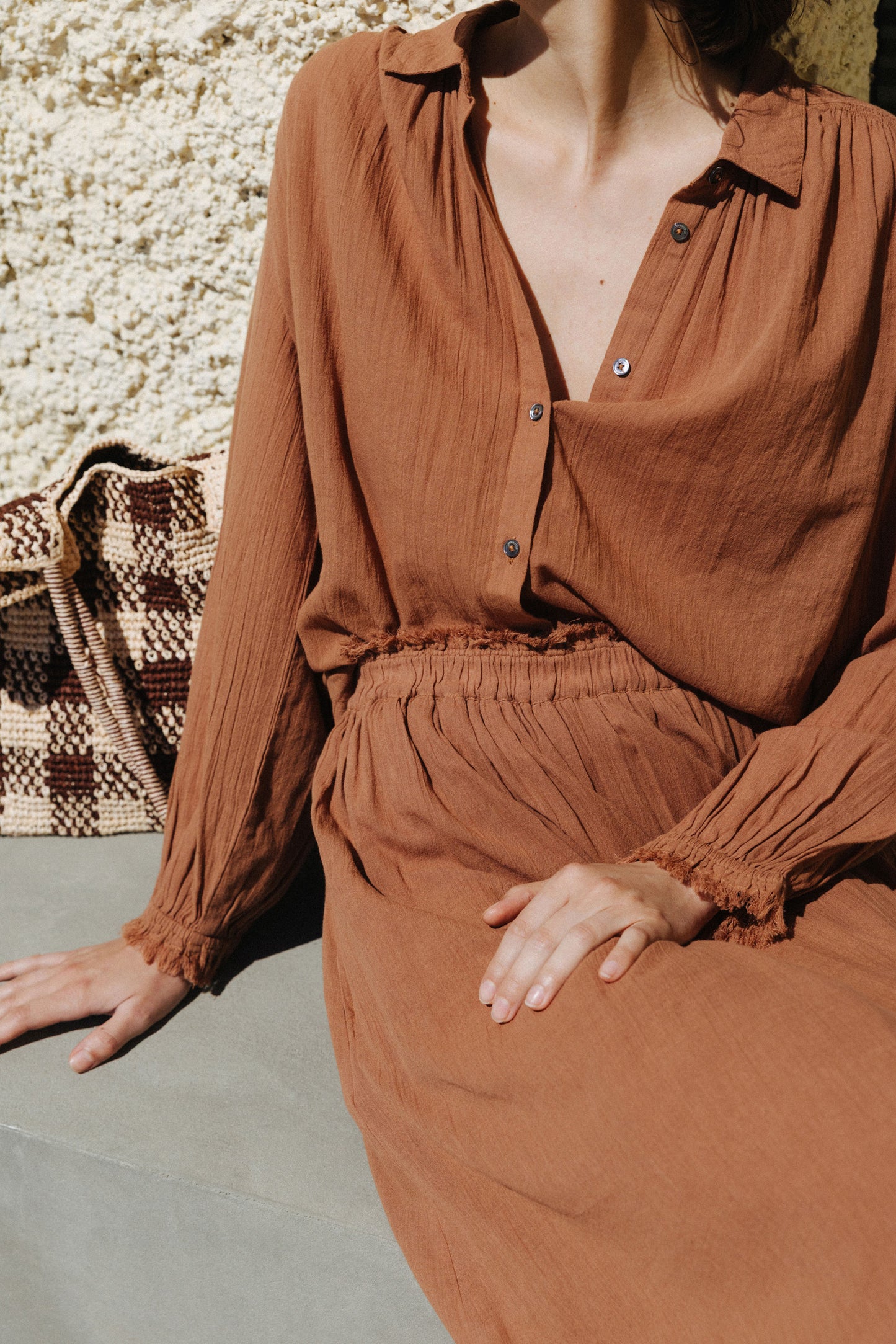 Indi and Cold Long Sleeve Cotton Shirt Cinnamon