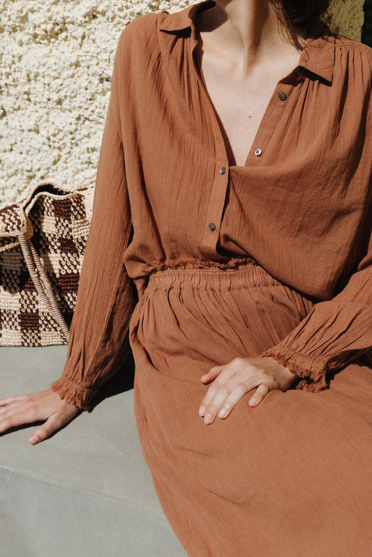 Indi and Cold Long Sleeve Cotton Shirt Cinnamon