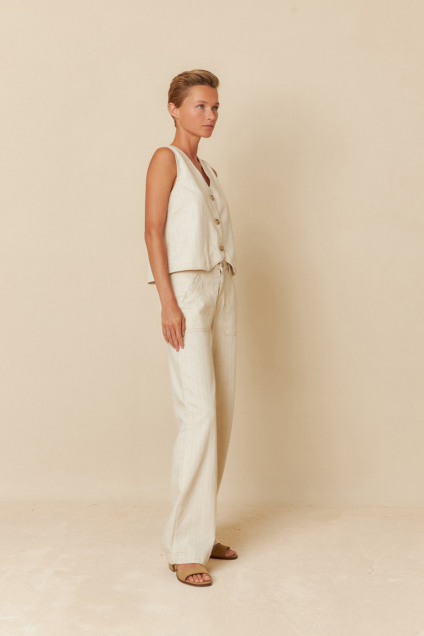 Indi and Cold Pinstripe Twill Pants Ecru