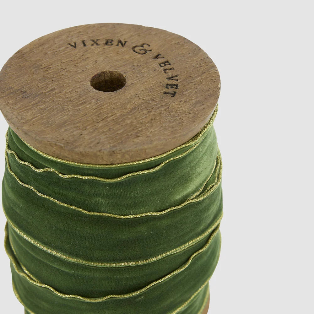 Velvet Ribbon Roll with Gold Trim Olive Green