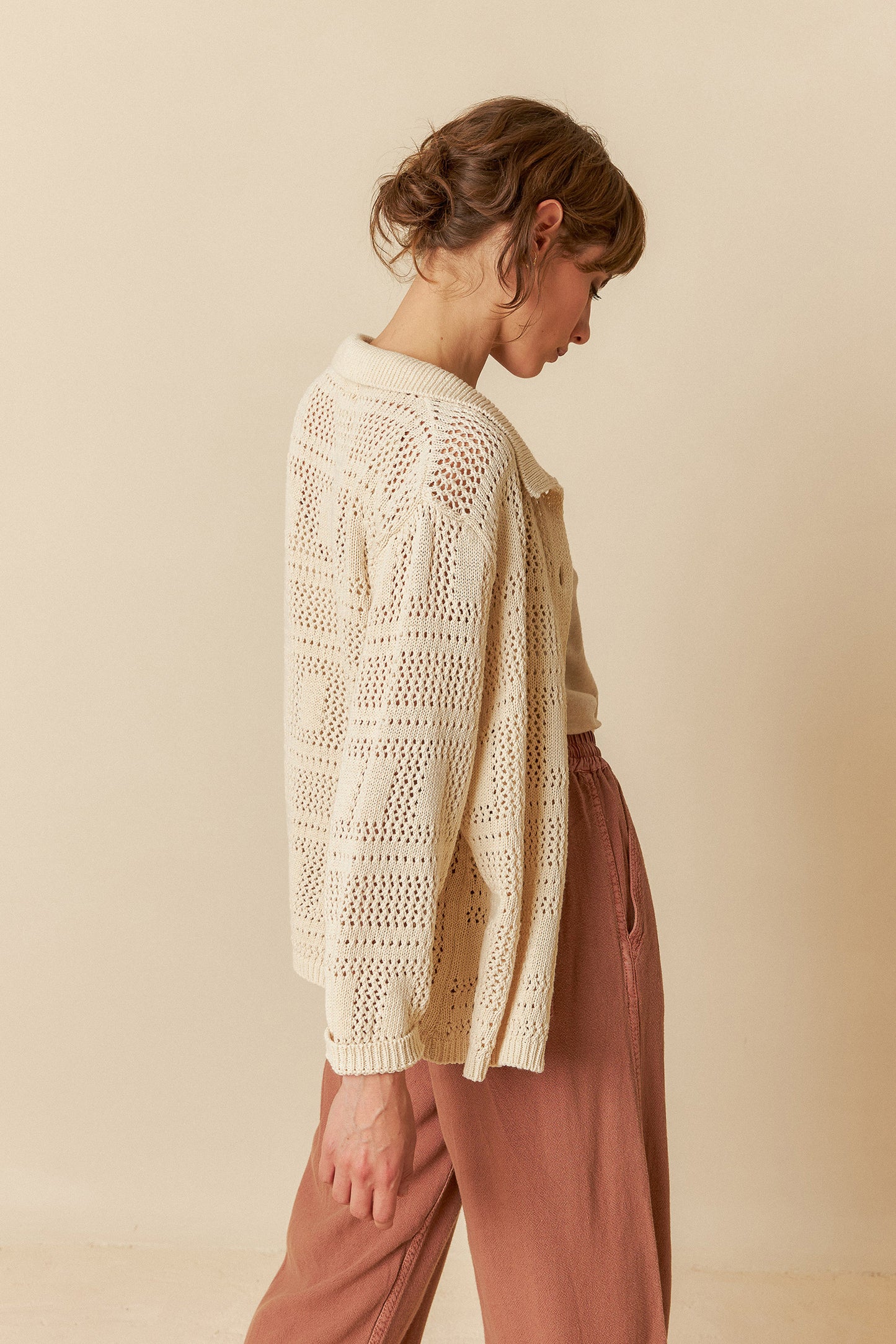 Indi & Cold Cotton Long Sleeve Knitted Cardigan/Shirt Ecru