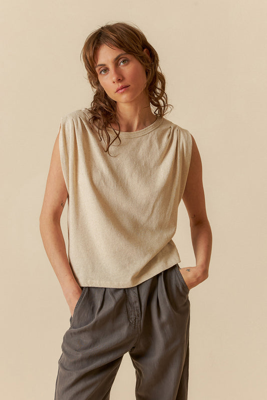 Indi & Cold Sleeveless Tee Shirt Natural