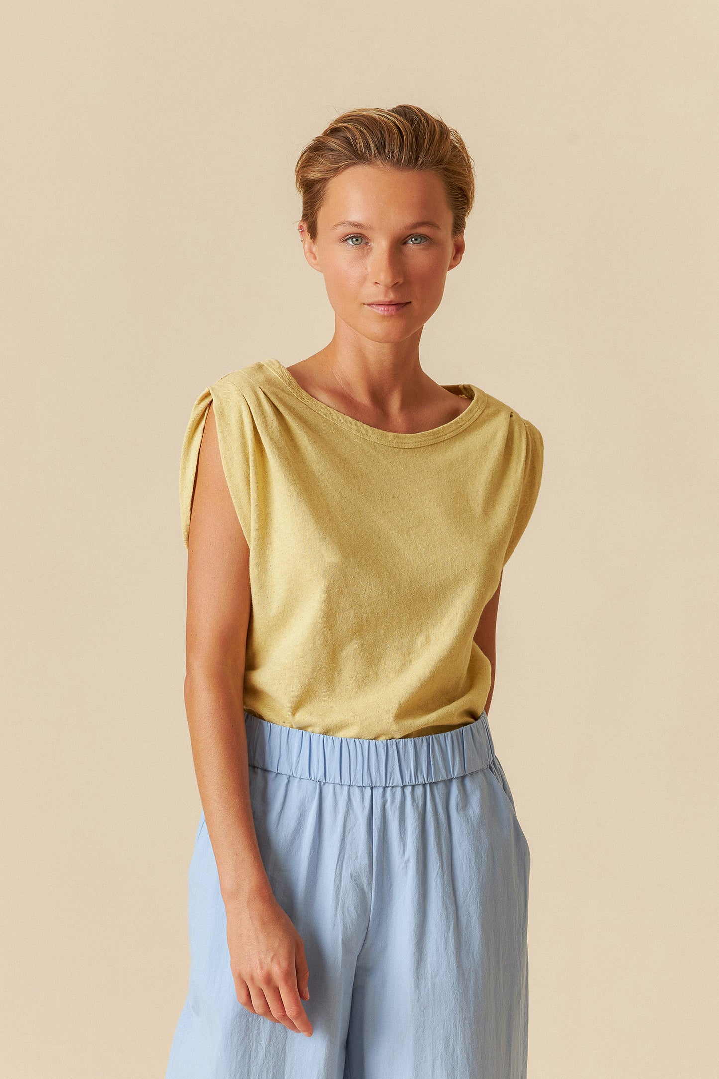 Indi & Cold Sleeveless Tee Shirt Pale Yellow