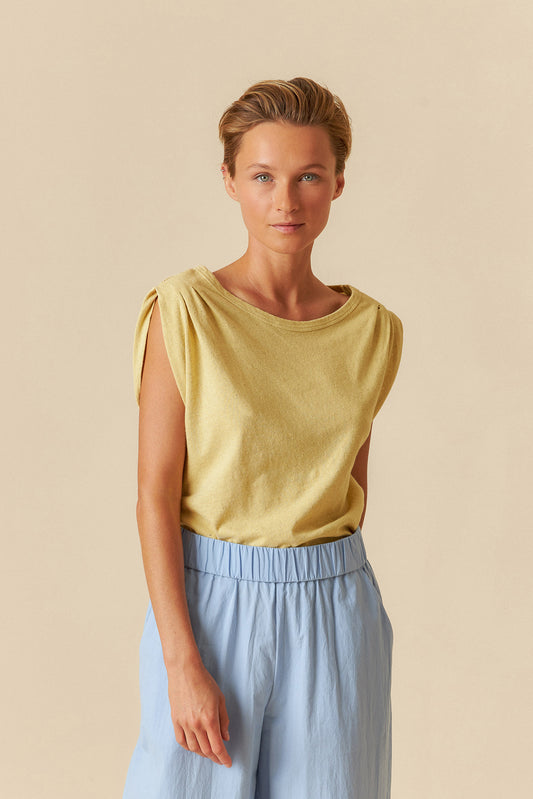 Indi & Cold Sleeveless Tee Shirt Pale Yellow