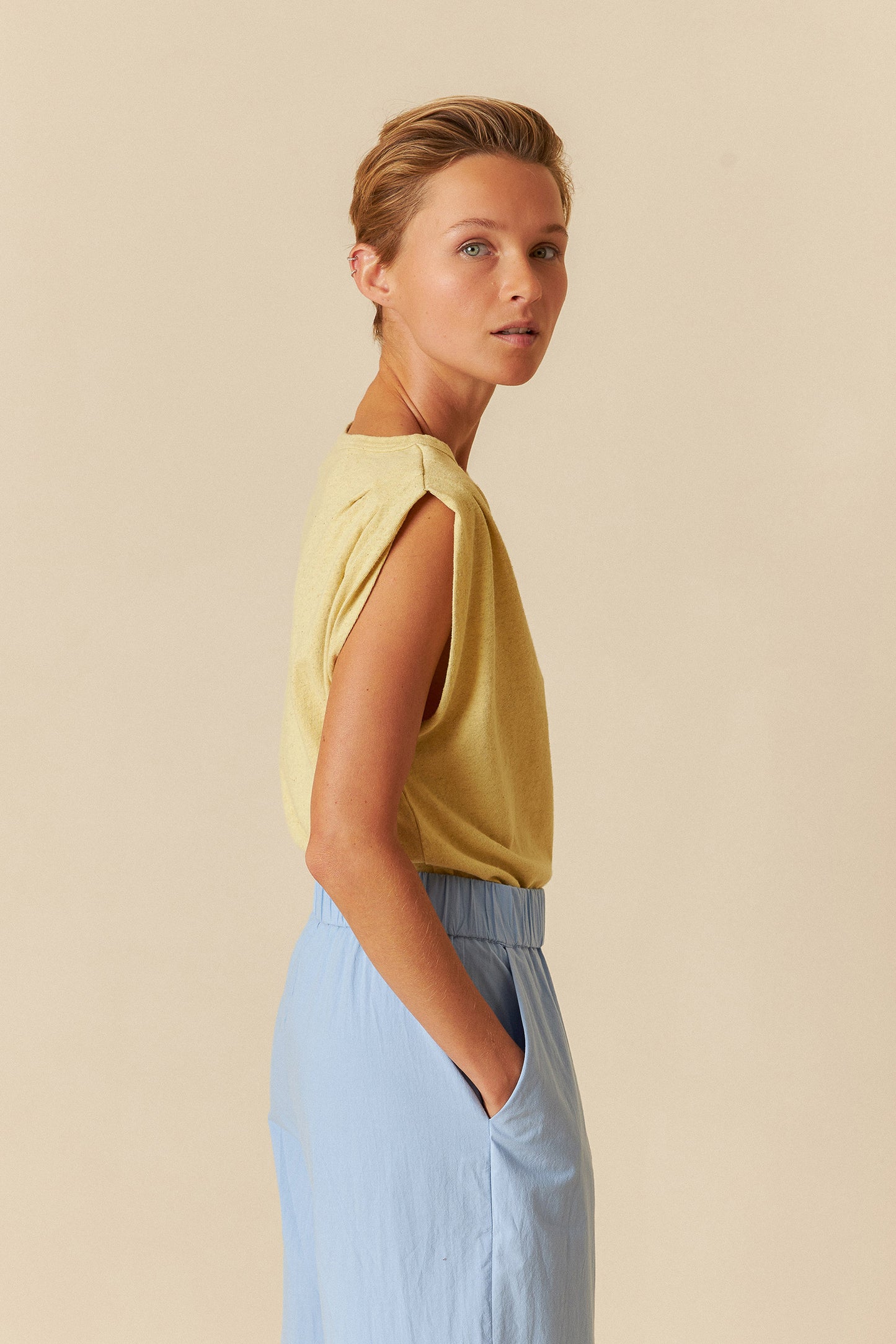 Indi & Cold Sleeveless Tee Shirt Pale Yellow