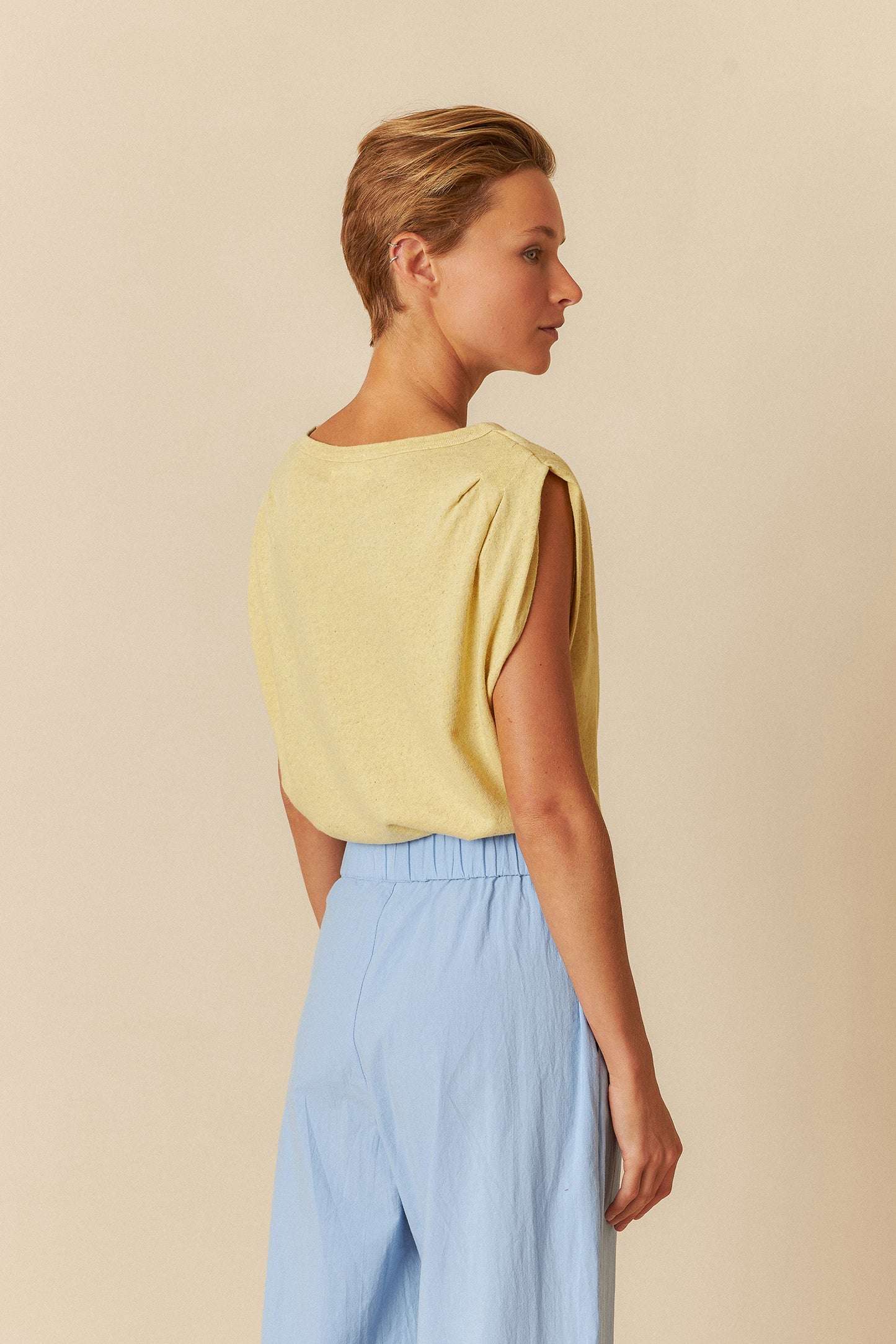 Indi & Cold Sleeveless Tee Shirt Pale Yellow