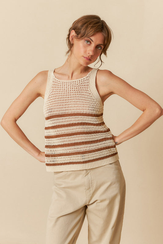 Indi & Cold Caramel Stripe Knitted Singlet
