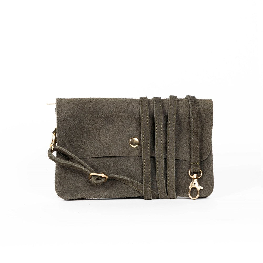 MAISON FANLI Suede Flat Pochette Khaki