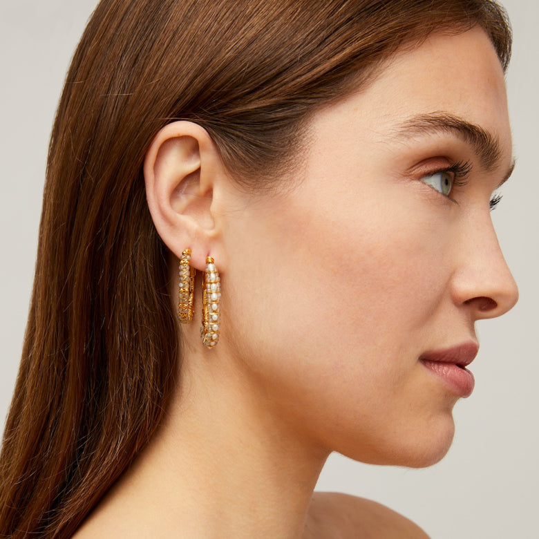Gas Bijoux Hoop Earrings Lyre Large Labradorite and pearls