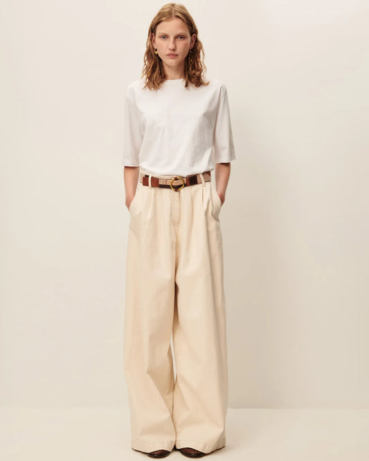 Sessun Diego Large Pants with Pleats Cream