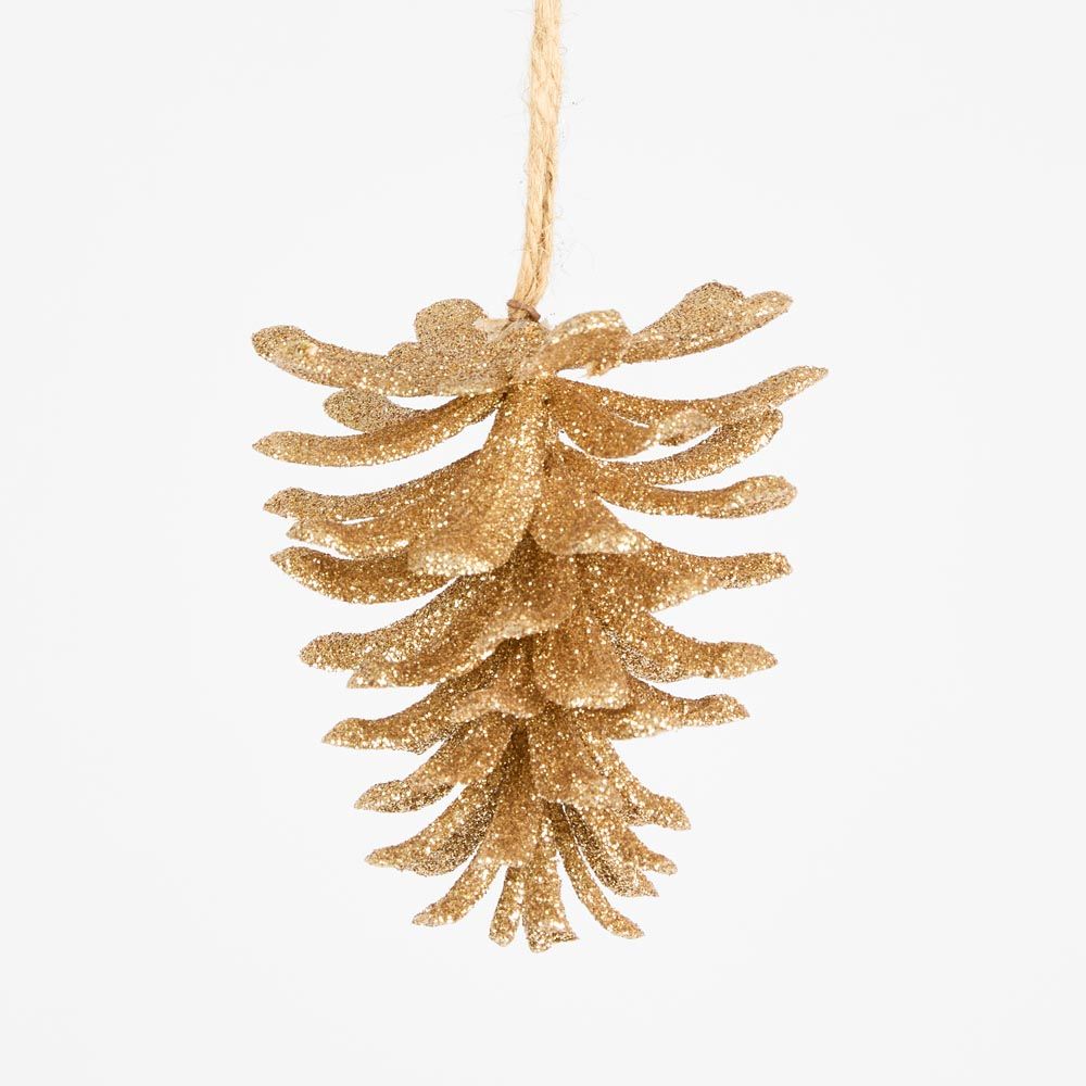 Glitter Hanging Pine Cone Gold