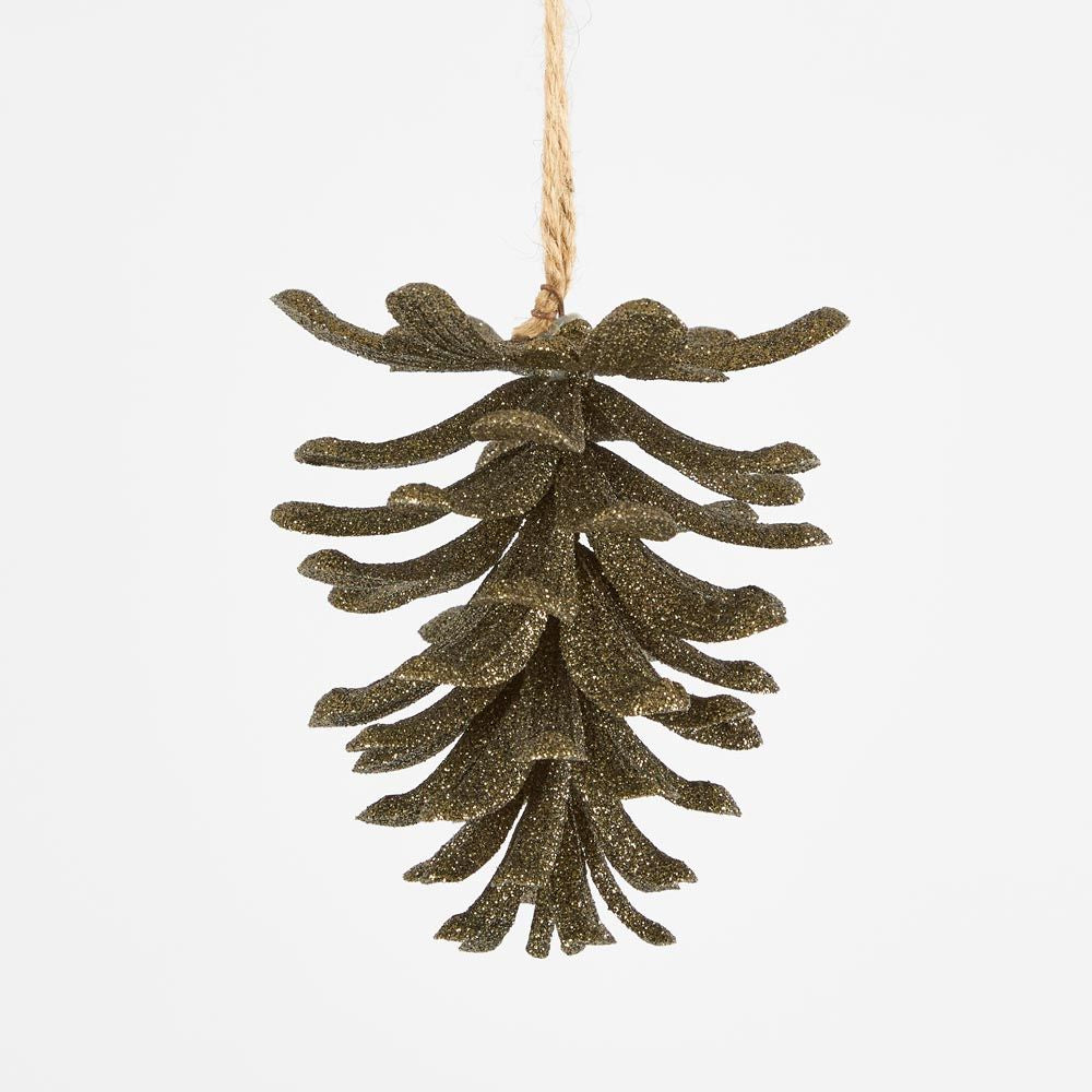Glitter Hanging Pine Cone Olive Green