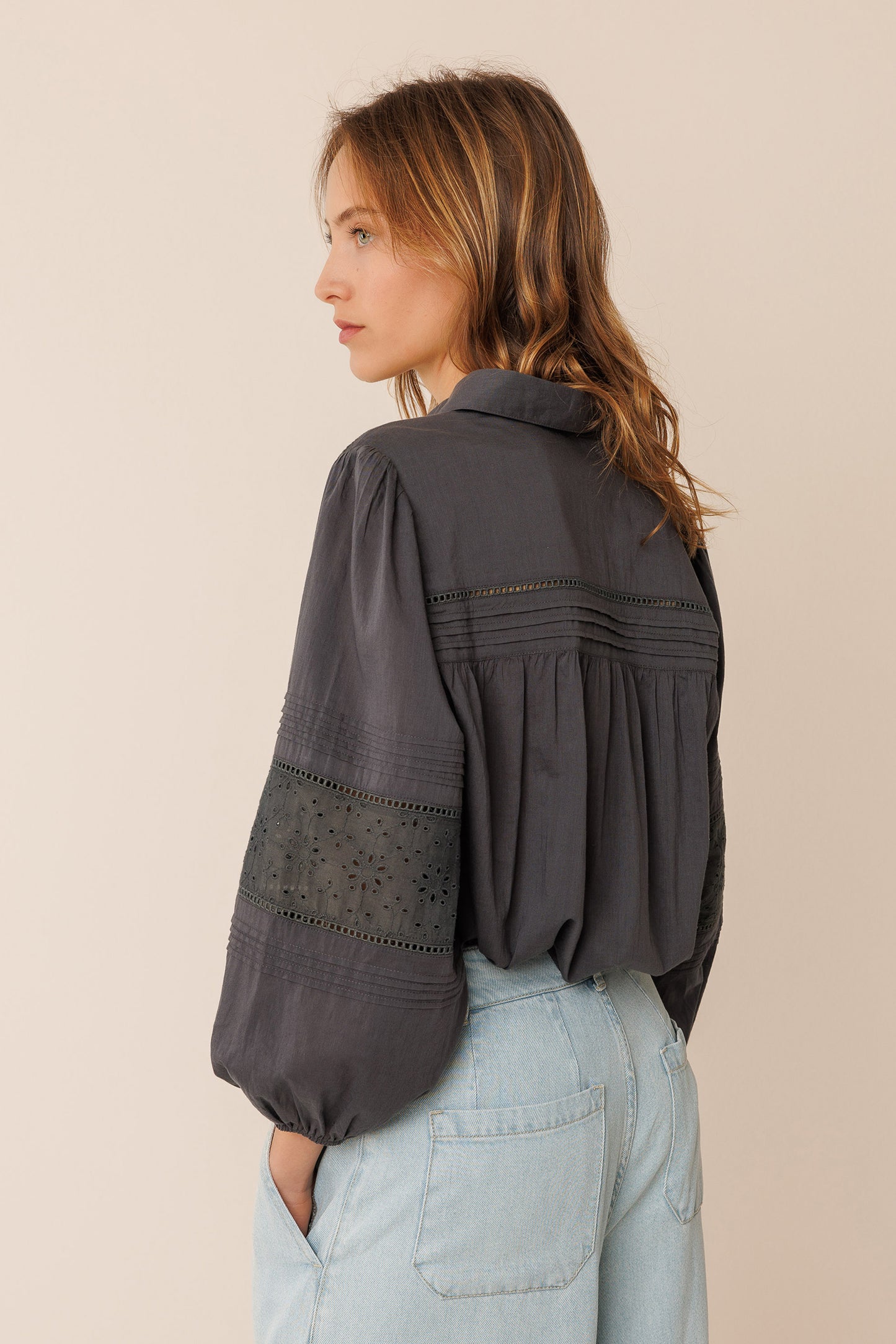 Indi & Cold Organic Long Sleeve Cotton Shirt Dark Grey
