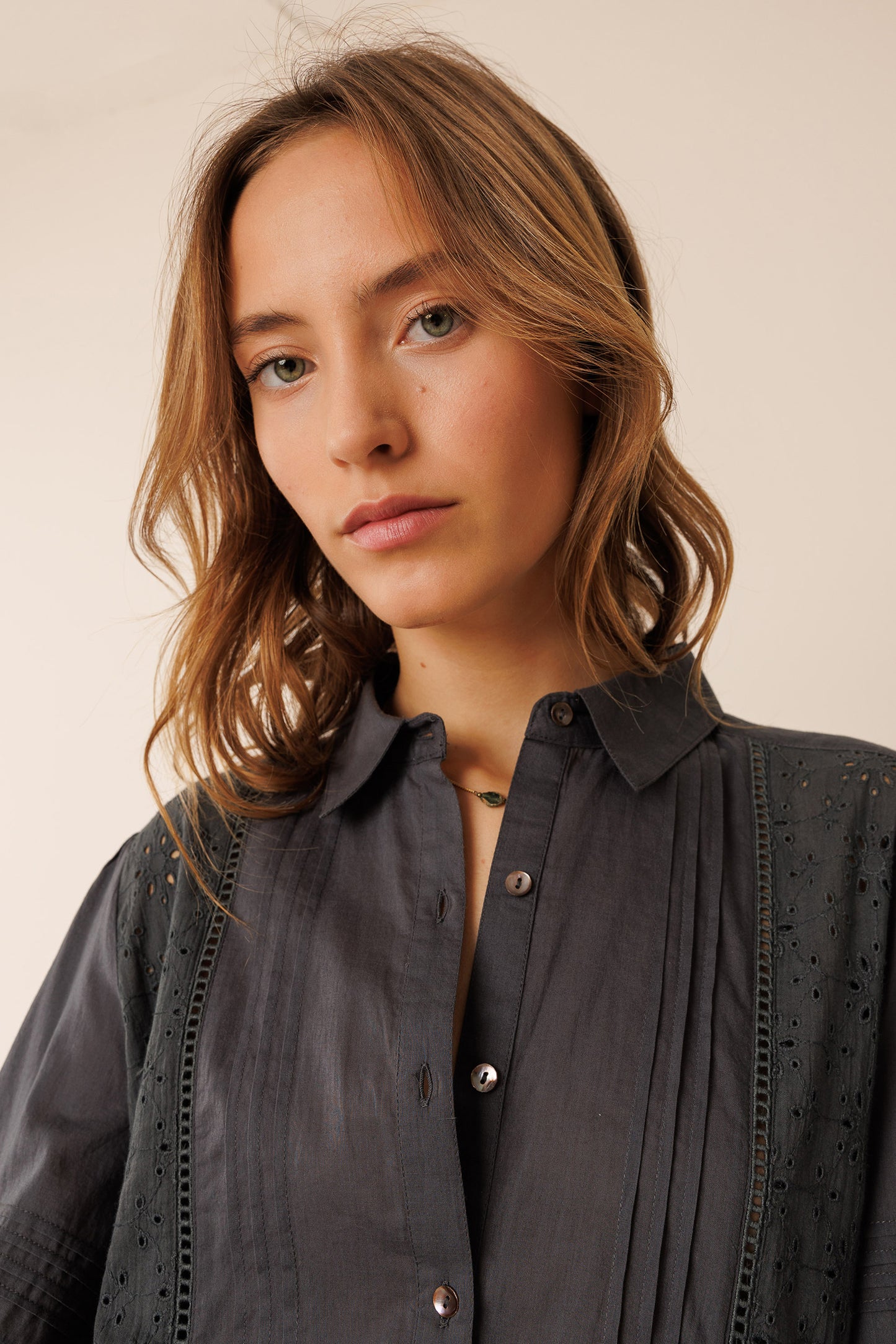 Indi & Cold Organic Long Sleeve Cotton Shirt Dark Grey