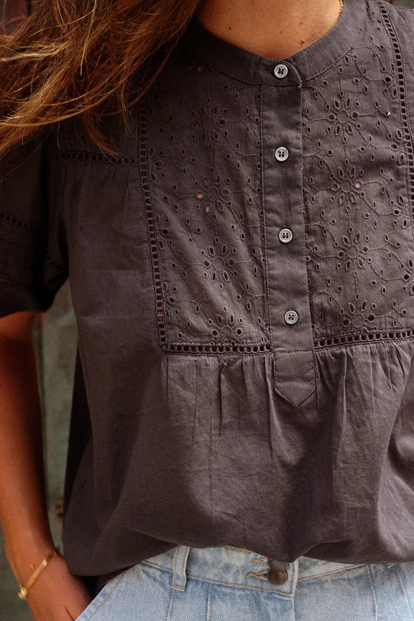 Indi & Cold Short Sleeve Organic Cotton Shirt Dark Grey