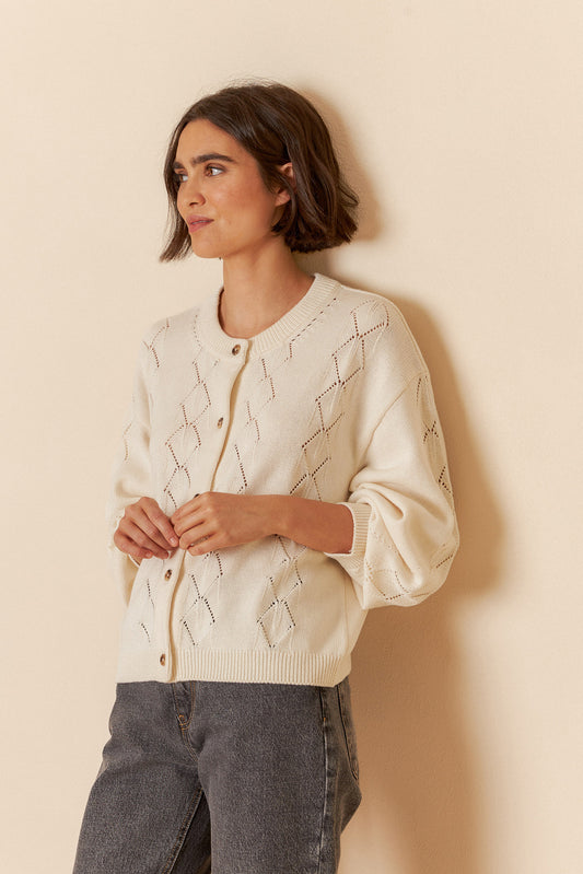 Indi & Cold Organic Cotton Knitted Cardigan Off White