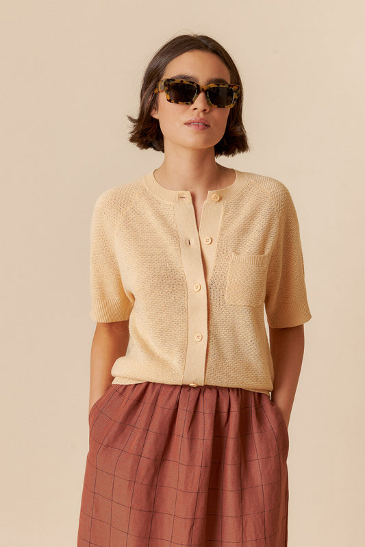 Indi & Cold Cotton Short Sleeve Cardigan Melon