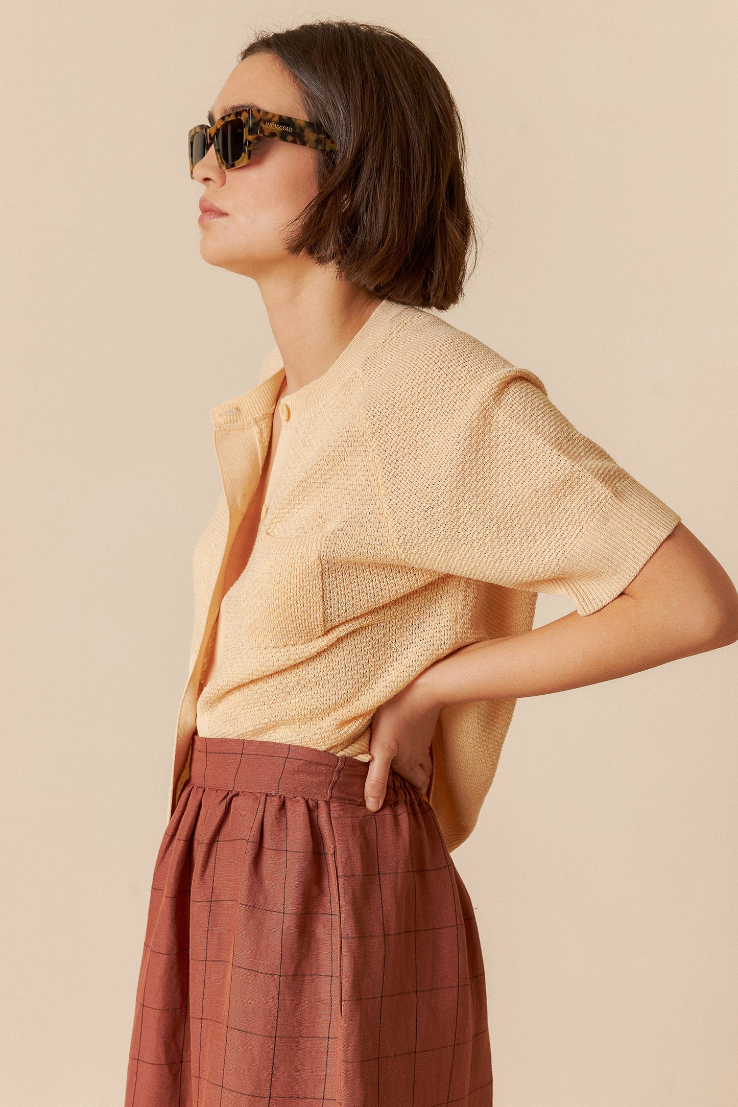 Indi & Cold Cotton Short Sleeve Cardigan Melon