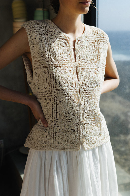 Indi and Cold Crochet Vest Natural