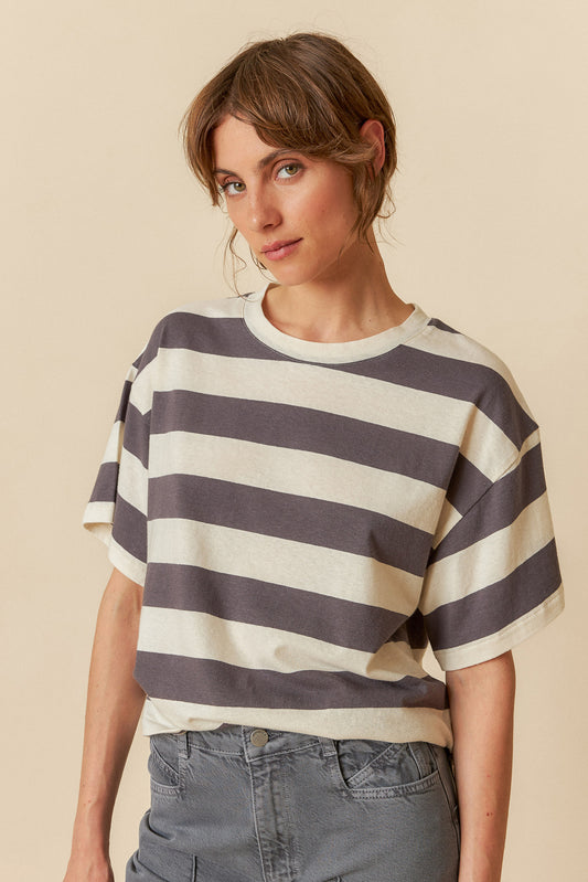 Indi & Cold Tee Shirt Dark Grey Stripe