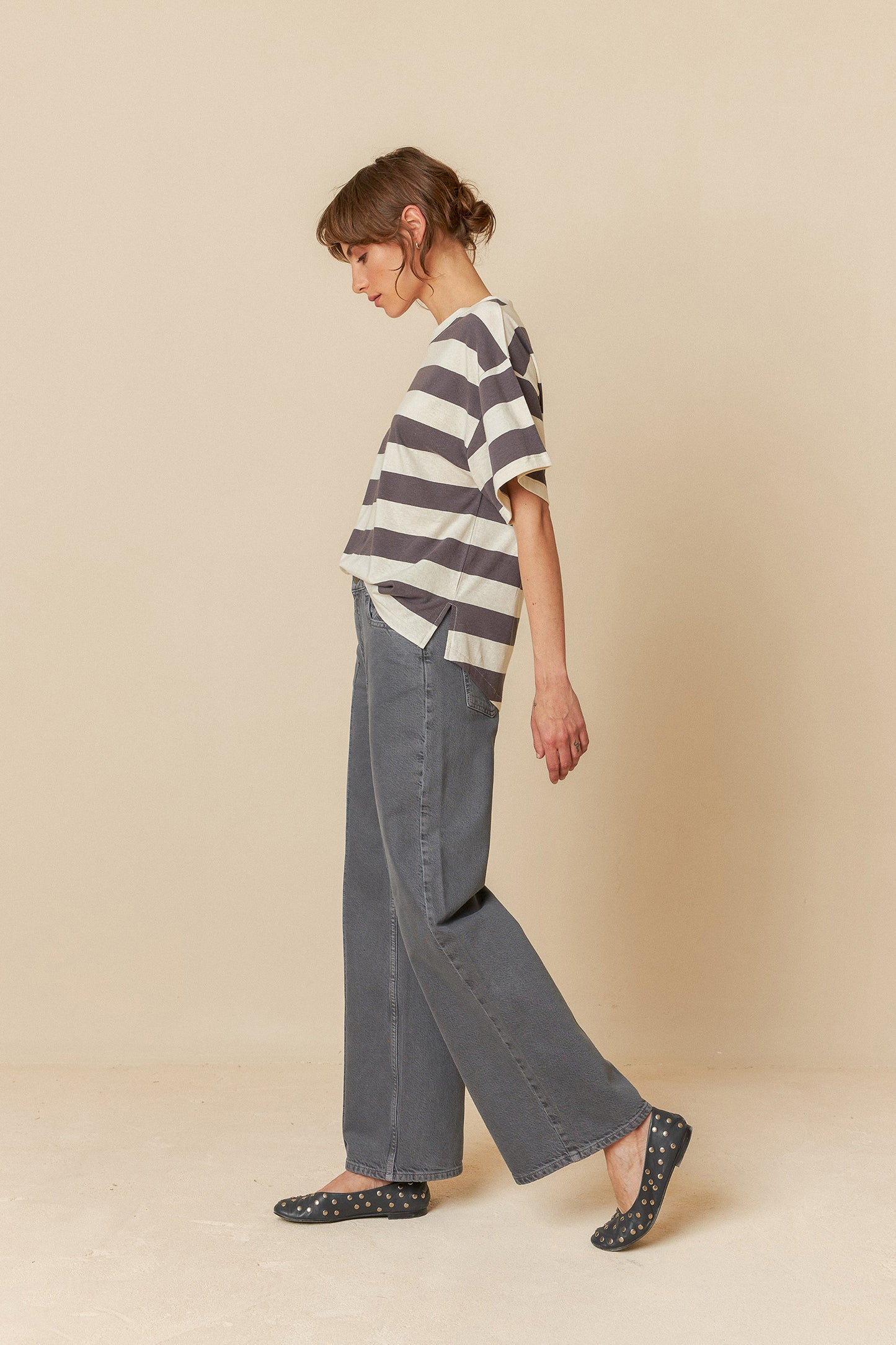 Indi & Cold Tee Shirt Dark Grey Stripe