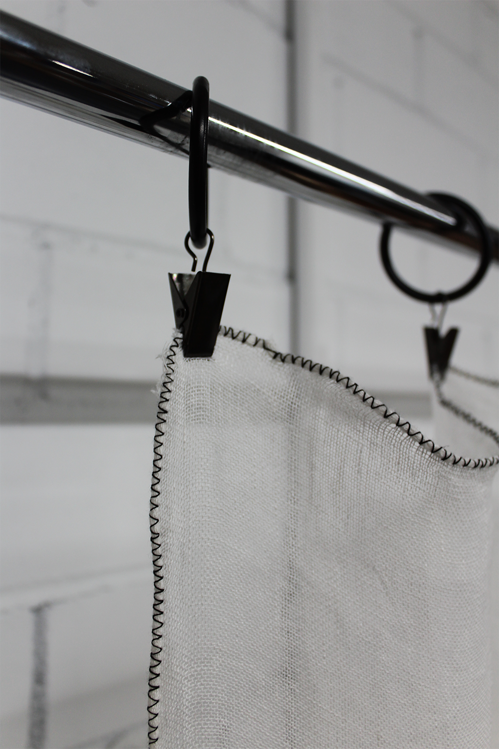 Florence White Linen Curtain With Black Stitch