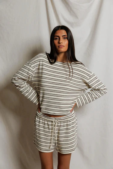 PWT Summer Loop Terry  Short Natural/Chocolate Stripes