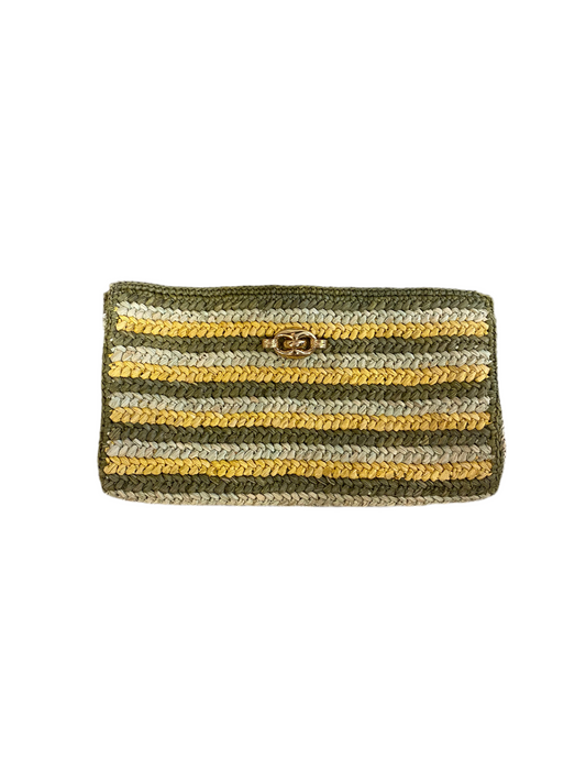 Gas Bijoux Raffia Clutch Green Stripes