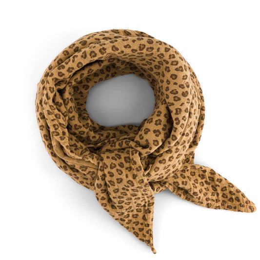 Cotton Scarf Mini Leopard Coffee