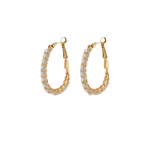 Gas Bijoux Hoop Earrings Lyre Large Labradorite and pearls