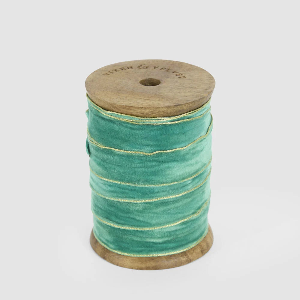Velvet Ribbon Roll with Gold Trim Emerald Green