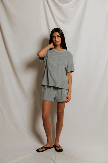 PWT Donna Loop Terry Crew Tee Heather Grey