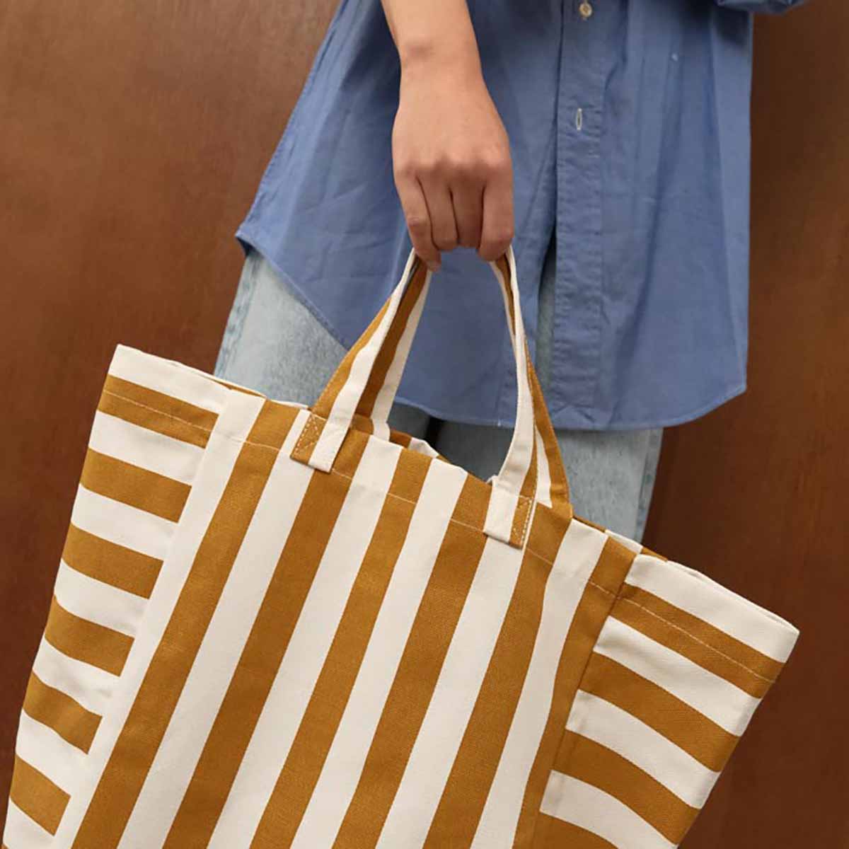 Tote Bag Large Stripes Caramel/Ecru