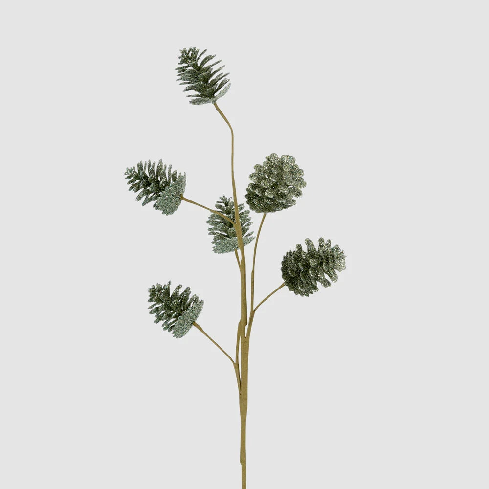 Glitter Pinecone Spray Green