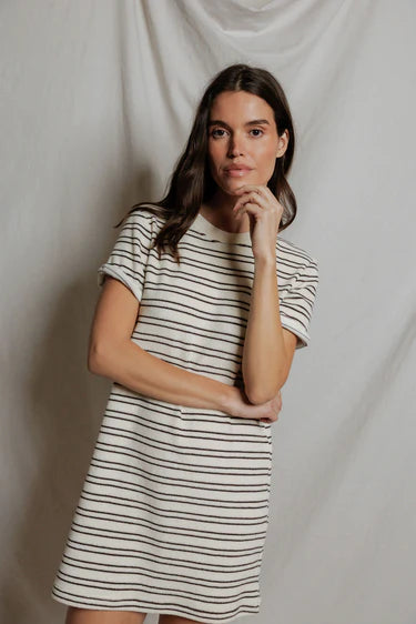 PWT Nella Loop Terry Dress Natural Chocolate Stripe