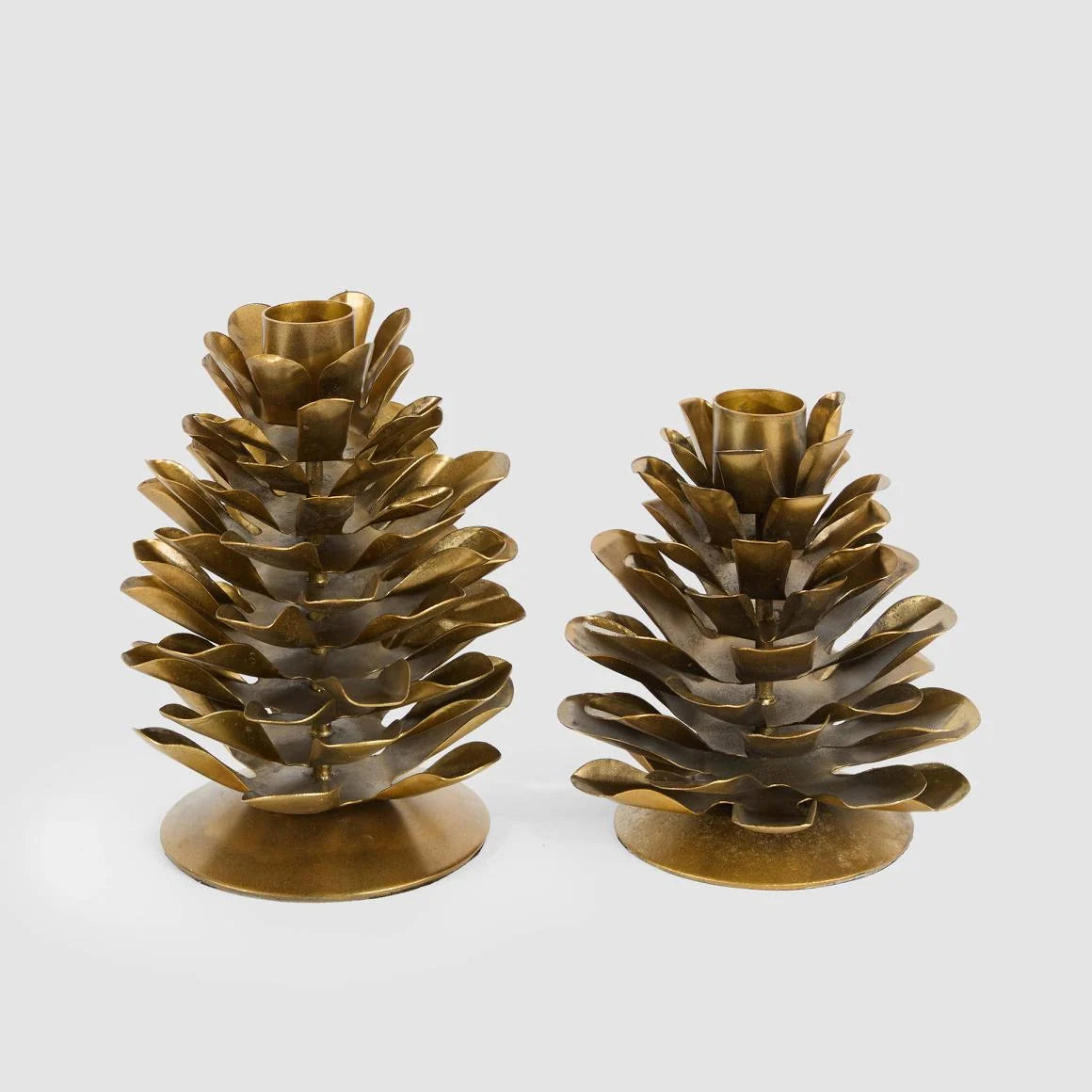 Antiqued Metal Pinecone Candle Stand Small