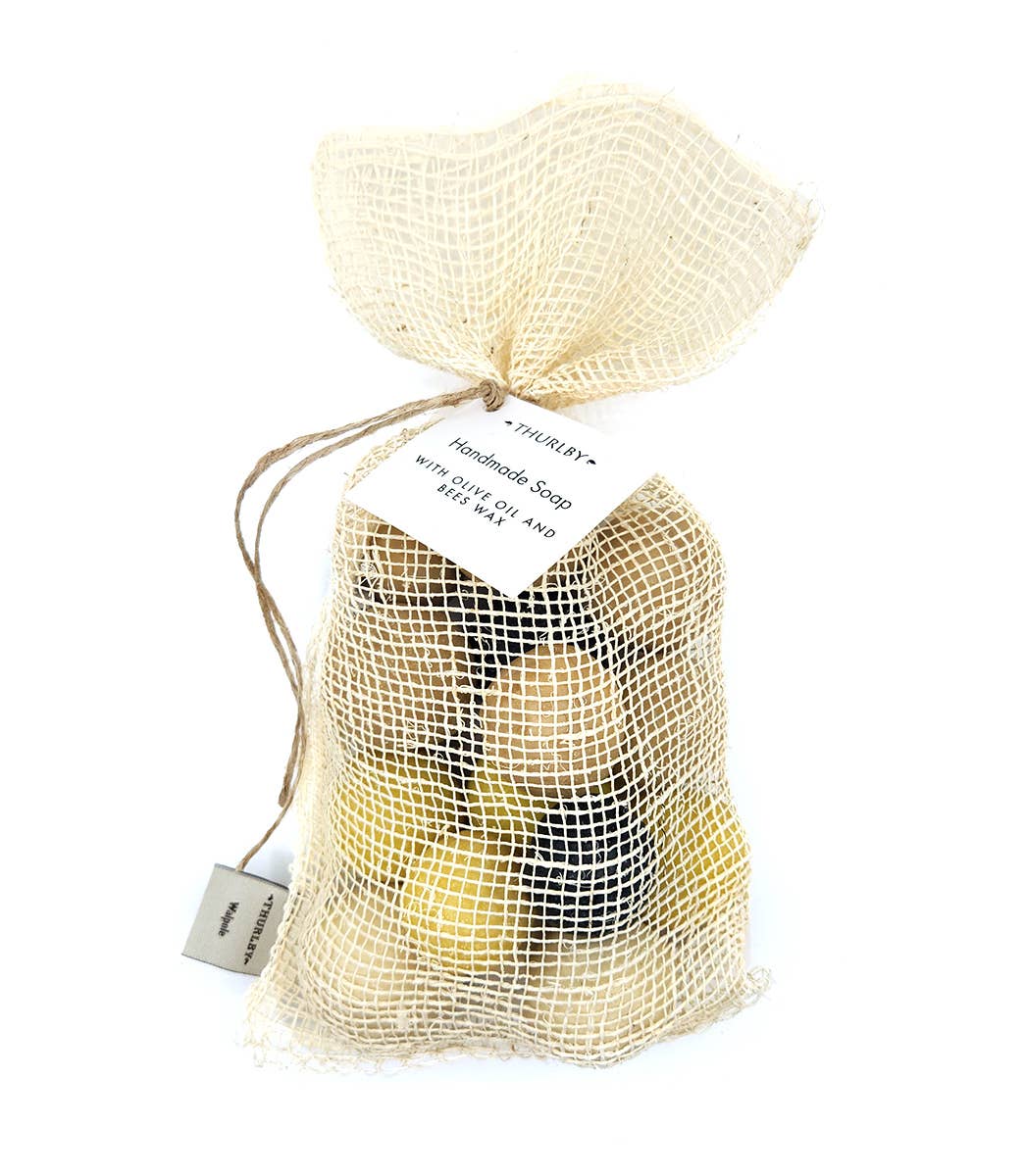 Handmade Olive Oil & Beeswax Soap Balls in Agave Bag