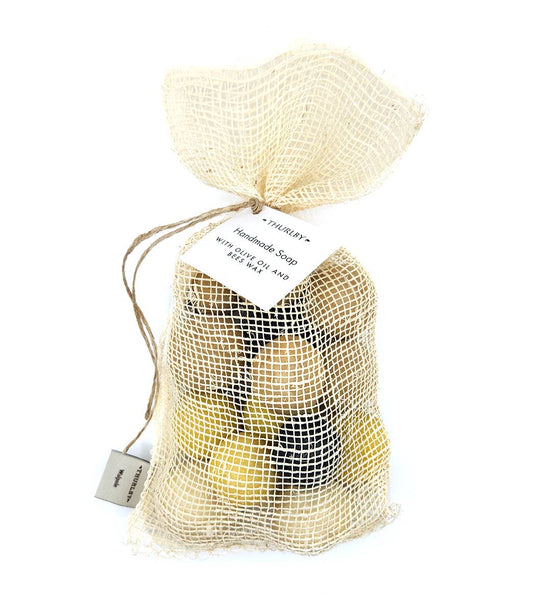 Handmade Olive Oil & Beeswax Soap Balls in Agave Bag