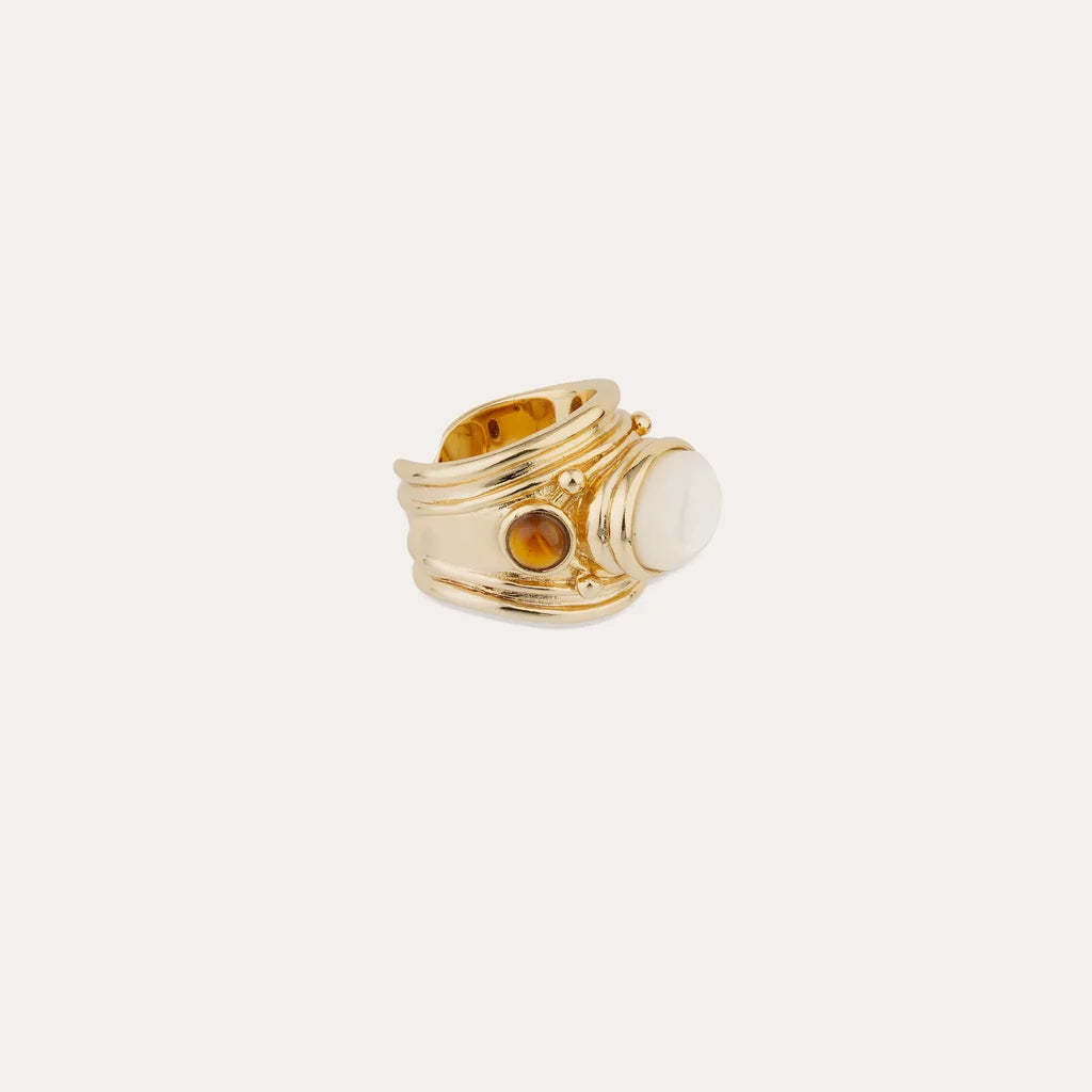 Gas Bijoux Ring Simone Mother of Pearl and Tiger Eye