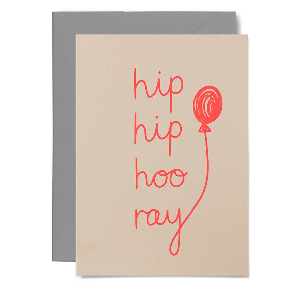 HIP HIP HOORAY Neon coral on blush card