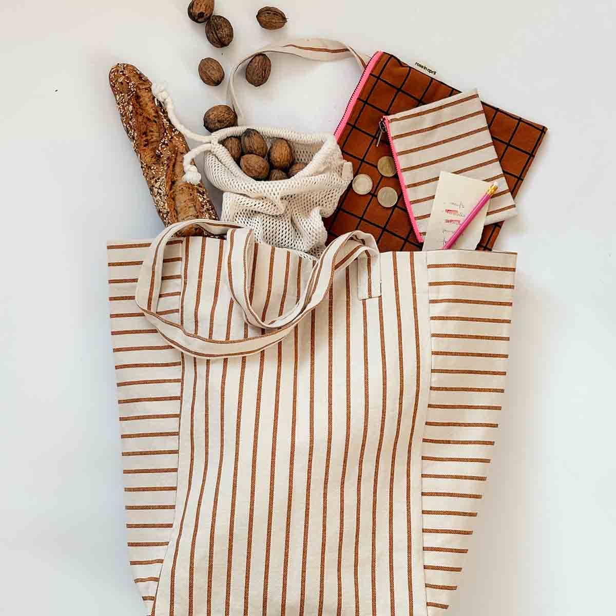 Tote Bag Tennis Stripes Greige/Pecan