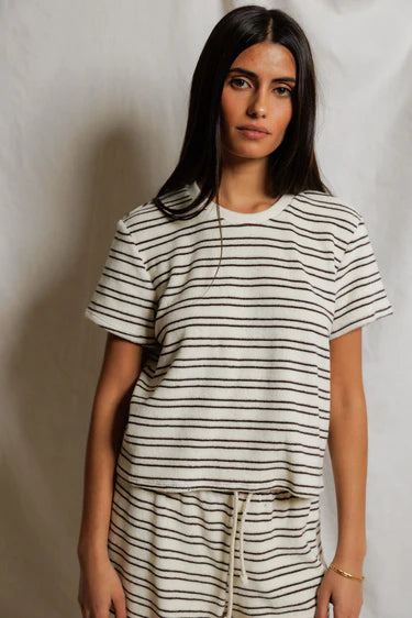 PWT Eve Loop Terry Tee Natural/Chocolate Stripe