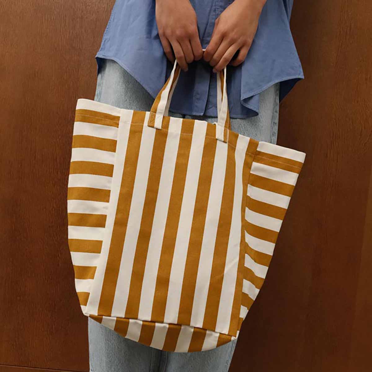 Tote Bag Large Stripes Caramel/Ecru